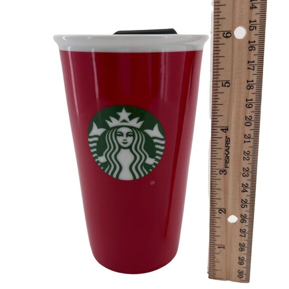 Starbucks 2017 Red Double Wall Ceramic Coffee Travel Mug To Go Tumbler 12oz - Picture 2 of 11